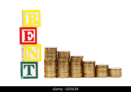 Monete in forma di schema e di affitto di parola Foto Stock