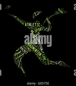 Badminton player pittogramma con le parole verdi su bla Foto Stock