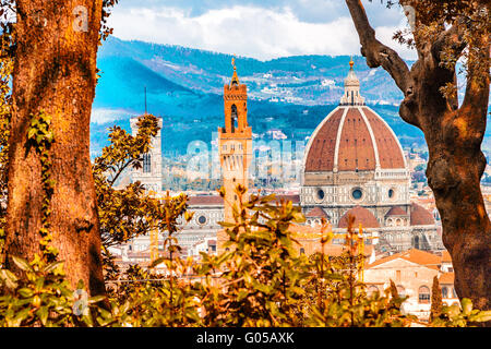 Viste mozzafiato dei palazzi e delle chiese di Firenze, Toscana Foto Stock