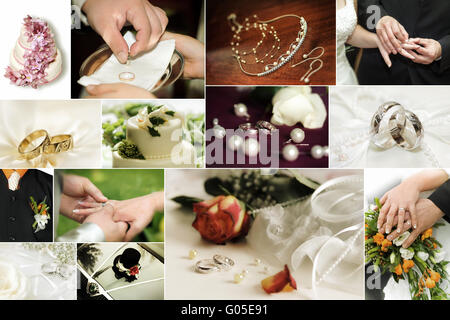 Wedding Collage a tema composto da diverse immagini Foto Stock