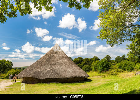 Età del ferro di capanne a Castell Henllys in nord Pembrokeshire Foto Stock