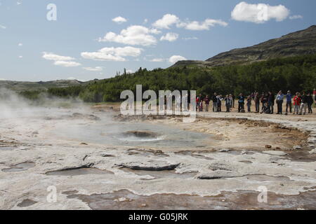 Strokkur uno dei più famoso geyser. Geysir area geotermica Foto Stock