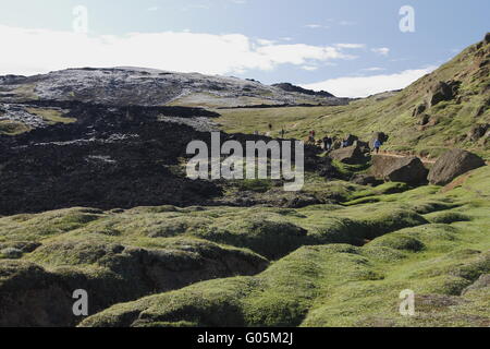 Flussi di lava del 1984 eruzione in Krafla area vulcanica Foto Stock