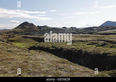 Flussi di lava del 1984 eruzione in Krafla area vulcanica Foto Stock