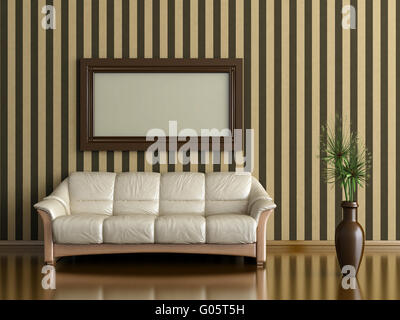 Interno con divano e pianta in un vaso su un backgr Foto Stock