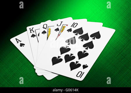 Spade Royal Flush carte da un mazzo di carte da gioco Foto Stock