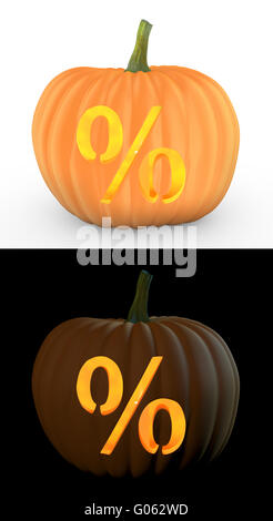 Il simbolo percentuale scolpite sulla zucca lanterna di jack Foto Stock