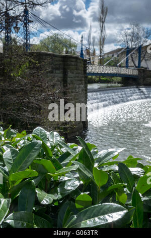 Il mulino ponte su weir sul fiume apprendere in Leamington Spa Warwickshire Foto Stock