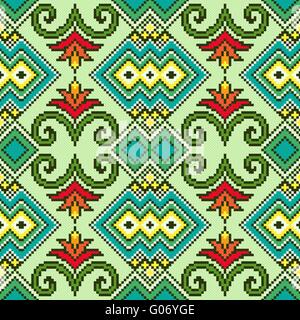 Geometrici e floreali senza cuciture ornamentali disegno vettoriale come un tessuto etnico ucraino tradizionale texture di ricamo Illustrazione Vettoriale