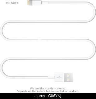 Nuovo cavo di interfaccia usb isolato su sfondo bianco. vettore universal serial bus 3d illustrazione. periferiche di computer connecto Illustrazione Vettoriale