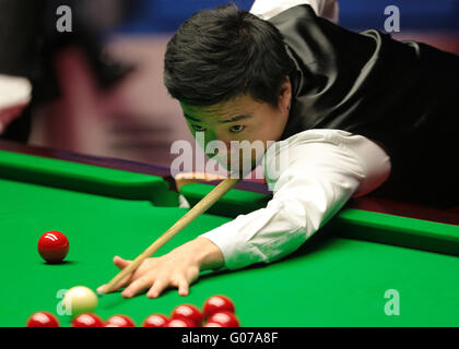 Il crogiuolo, Sheffield, Regno Unito. 30 apr, 2016. World Snooker Championship. Semi Finale, Ding Junhui versus Alan McManus. Ding Junhui al tavolo Credito: Azione Sport Plus/Alamy Live News Foto Stock