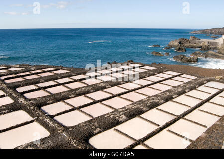 Salina padelle saltpan saline Salinas Marinas de Fuencaliente de la Palma evaporazione acqua evaporata lago mare pond stagni lak Foto Stock