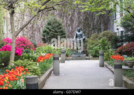 Miguel de Cervantes Saavedra statua, "Willy Garden", NYU, NYC Foto Stock