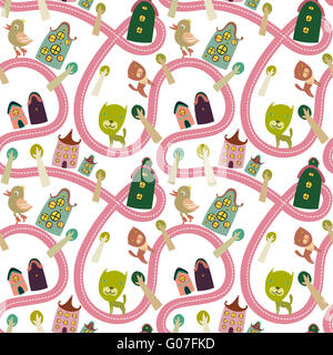 Strada modello senza soluzione di continuità con le case e gli animali Foto Stock