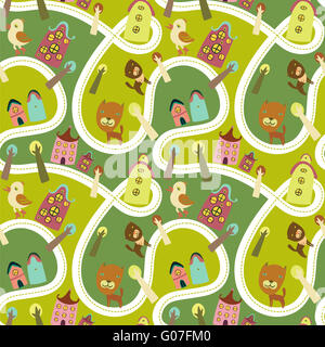 Strada modello senza soluzione di continuità con le case e gli animali Foto Stock