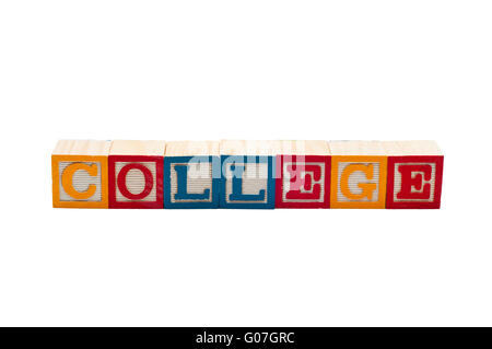 I blocchi che dice College su bianco Foto Stock