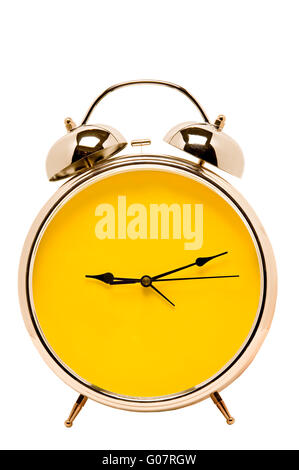 Retrò orologio sveglia con Faccia gialla e spazio di copia Foto Stock
