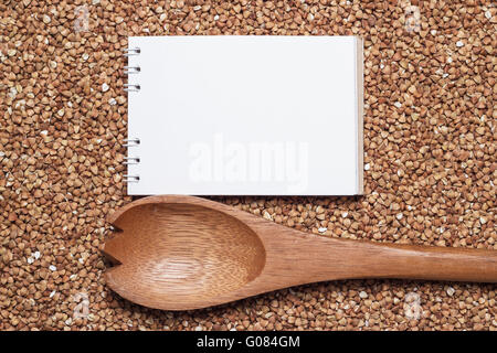 Notebook vuota per la ricetta del grano saraceno backgroun Foto Stock