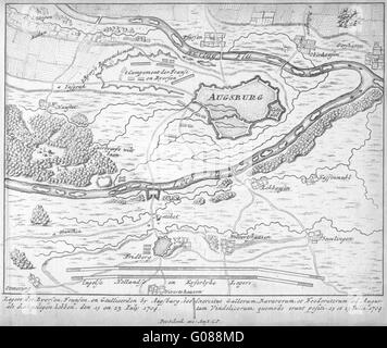 AUGSBURG 1704: piano urbanistico da Schenk. Scarse. La Baviera, Germania, 1710 Mappa antichi Foto Stock