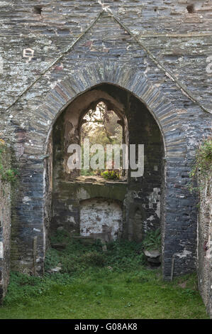 Sant'Andrea Chiesa, South Huish, Devon, Regno Unito. Una rovina 13c chiesa nella cura della carità degli amici di Friendless chiese Foto Stock