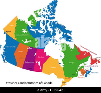 Colorata mappa Canada Foto Stock