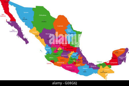 Colorata mappa del Messico Foto Stock
