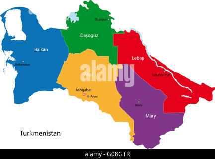 Mappa di Turkmenistan Foto Stock