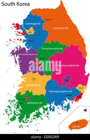 Mappa di Corea del sud Foto Stock