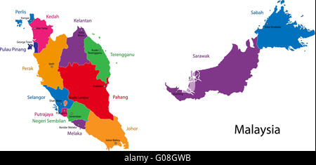 Mappa di Malesia Foto Stock