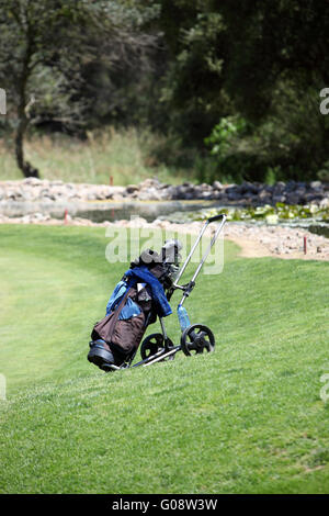 Sacca da golf club e su un campo da golf Foto Stock