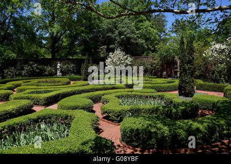 New Bern, North Carolina: agganciato siepi di bosso linea percorsi di mattoni in Maude Moore Latham Memorial Knot Garden Foto Stock