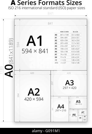 Dimensioni del formato A fogli di carta Illustrazione Vettoriale