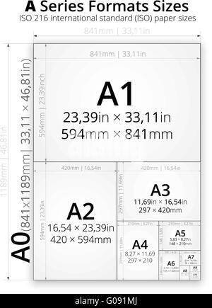 Dimensioni del formato A fogli di carta Illustrazione Vettoriale