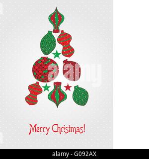 Scheda vettore con le palle di Natale e i giocattoli sullo sfondo vintage Foto Stock