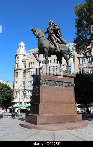 Un monumento di Daniel della Galizia seduto sul cavallo in Foto Stock