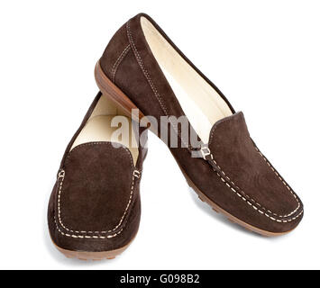 Scarpe femmina senza tallone su sfondo bianco Foto Stock