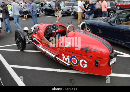 Un vintage Morgan 3 ruote auto presso un'auto show. Foto Stock