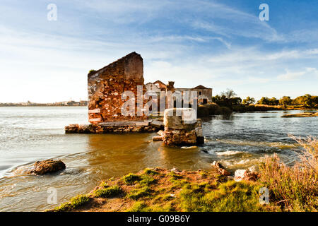 Rovine di un vecchio mulino. acqua Foto Stock