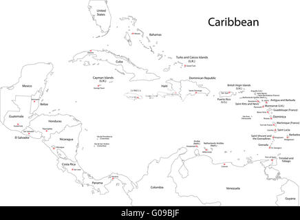 Delineare la mappa dei Caraibi Foto Stock