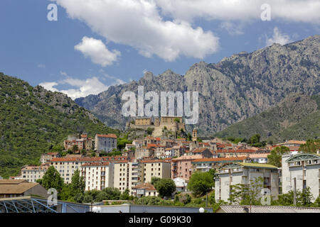Vista della città vecchia, Citadel, Corte, Corsica Foto Stock