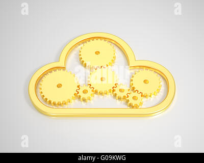 Golden Cloud Computing icona sullo sfondo luminoso Foto Stock