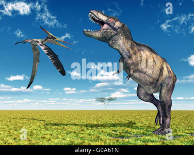 Tyrannosaurus Rex e il Pteranodonte Pteranodon Foto Stock