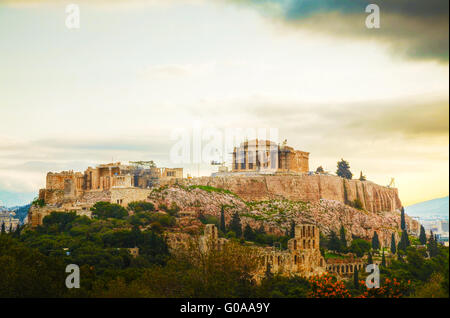 Acropoli la mattina dopo l'alba a Atene Foto Stock