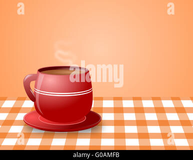 Red tazza fumante di caffè caldo sulla tabella di controllo Foto Stock