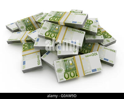 100 Euro denaro lotti formando una pila isolati su sfondo bianco Foto Stock