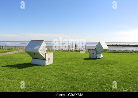 Sedia spiaggia su Langeneß Foto Stock