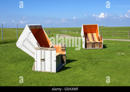 Sedia spiaggia su Langeneß Foto Stock