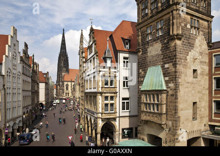 Città Vecchia con Lamberti Chiesa, Muenster, Germania Foto Stock