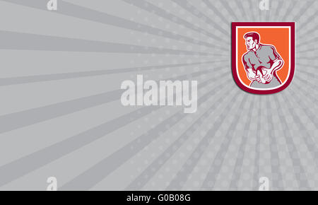 Business card giocatore di rugby passando a sfera retrò veduta laterale Foto Stock
