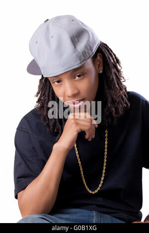 Giovane americano africano Jeans donna Tee Shirt Foto Stock
